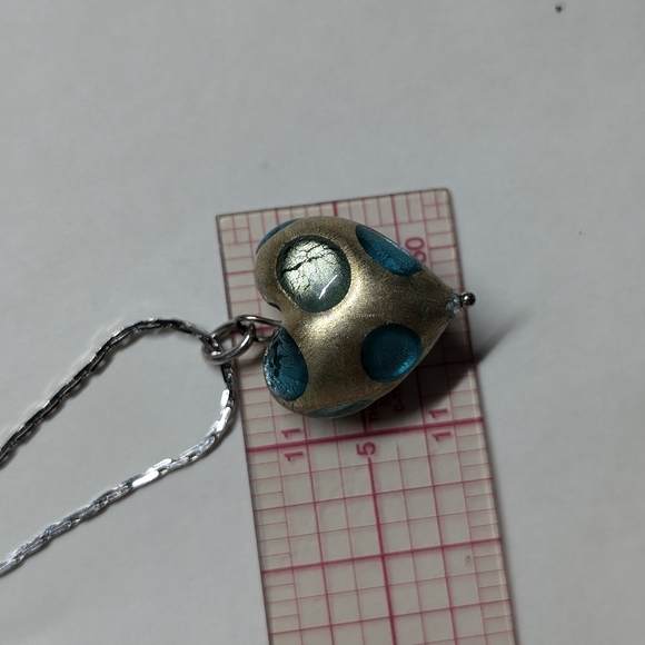 Vintage Sterling silver necklace and hand blown glass heart pendant Murano - Picture 6 of 6